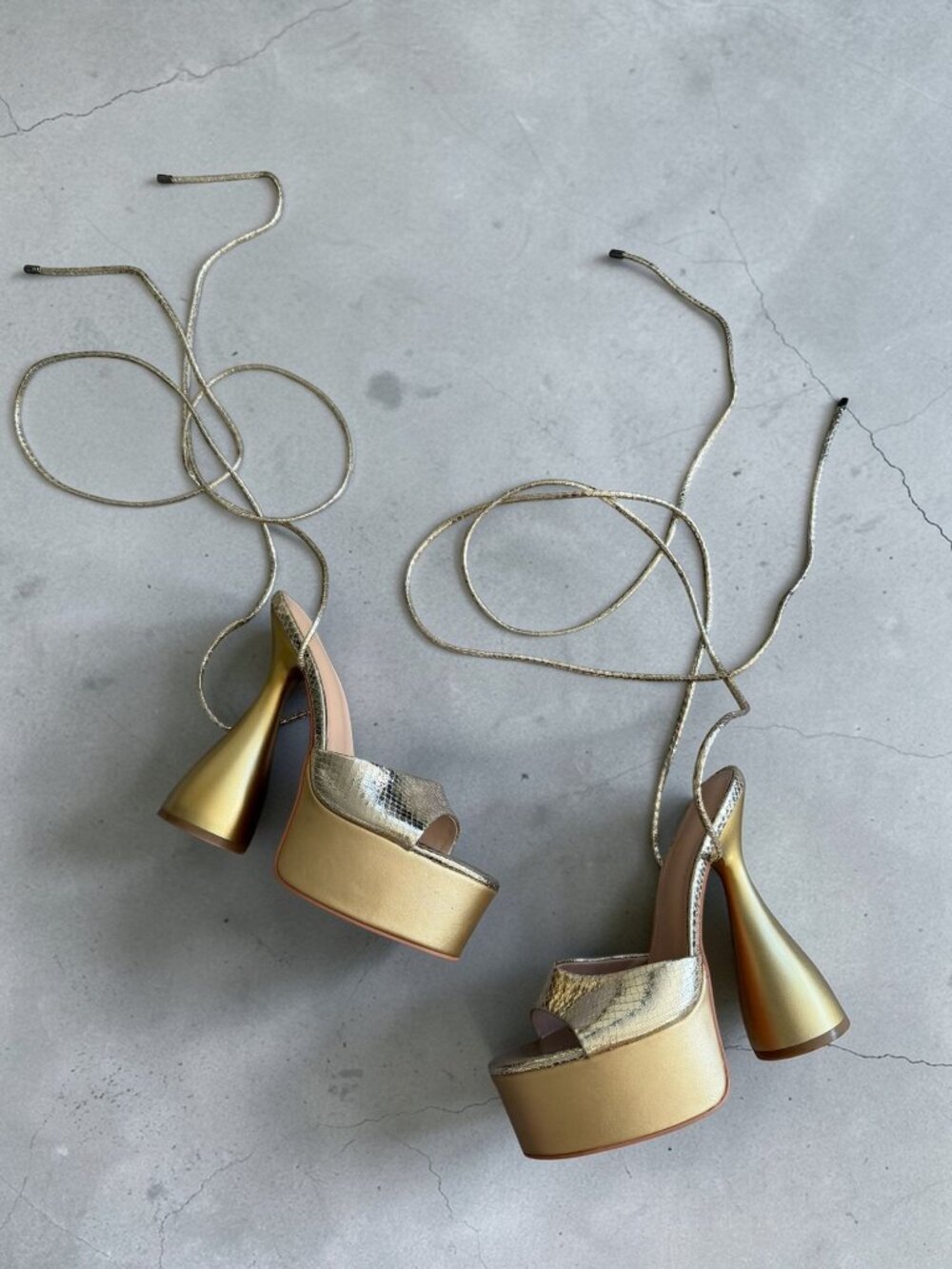 GOLD Platform Martini Lace Up Heels. size 8.5